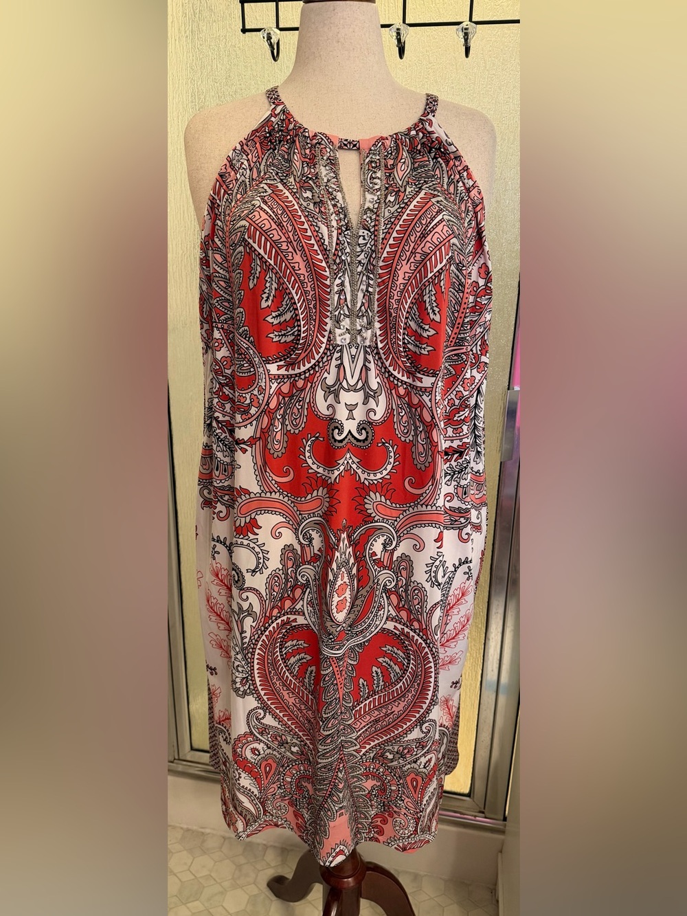 INC Paisley Embellished Halter Dress Orange Red Plus Size 3X $30